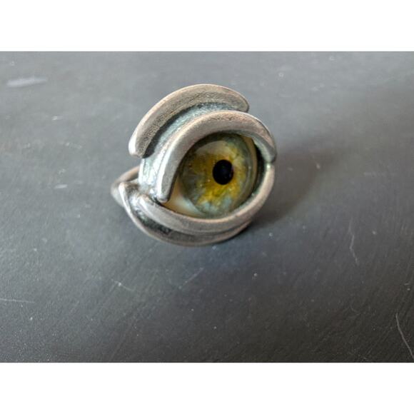 Vintage KALI Prosthetic Glass Eye Eyeball Ring Sterling Silver Hallmarked - Picture 7 of 11